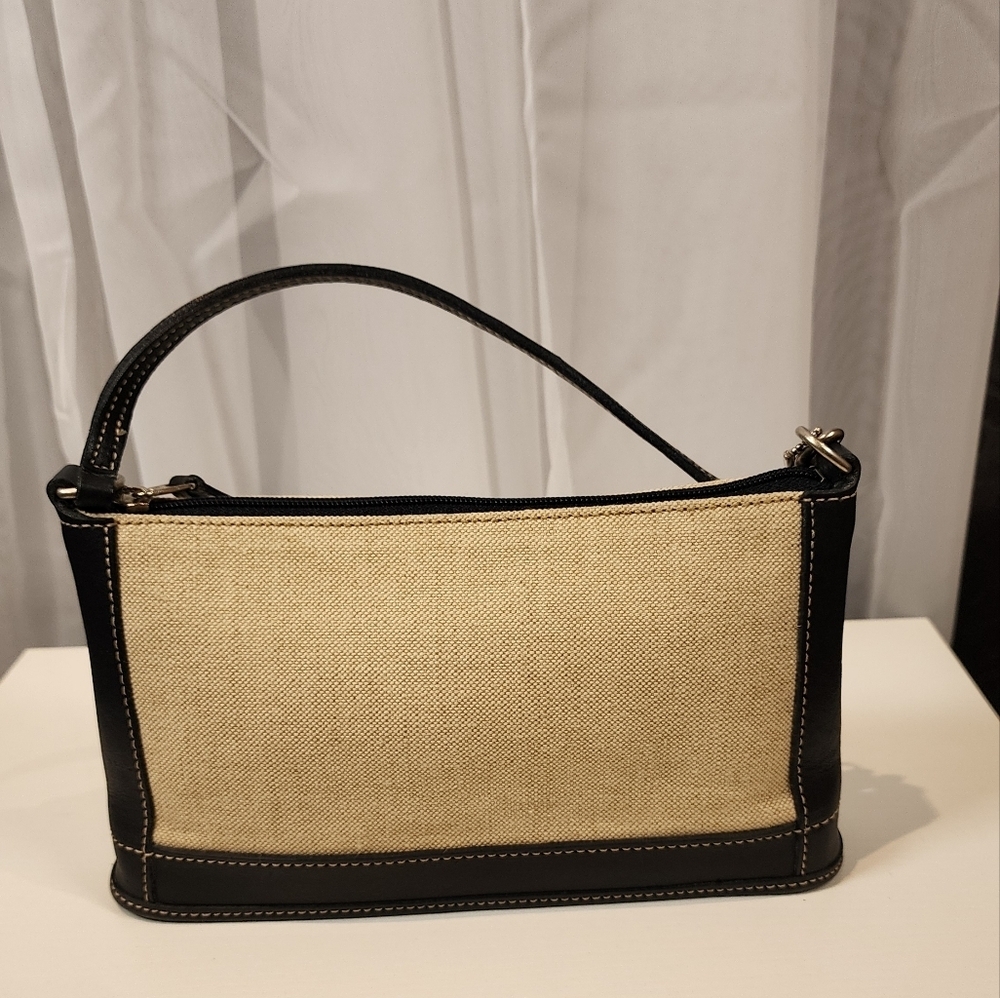 Vintage Coach Linen With Navy Leather Pochette #6115 - Picture 7 of 13